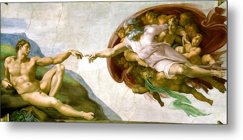 Michelangelo Di Lodovico Metal Print featuring the painting  The Creation of Adam by Michelangelo di Lodovico Buonarroti Simoni