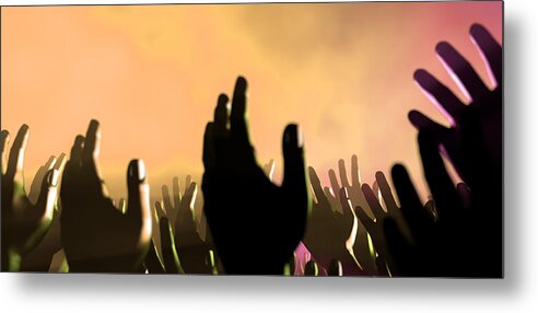 Hands Metal Print featuring the digital art Audience Hands And Lights At Concert #1 by Allan Swart