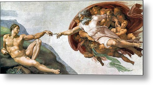 Creation Of Adam Metal Print featuring the painting Creation of Adam #1 by Michelangelo Buonarroti