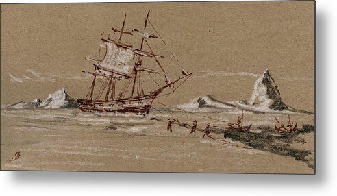  Artic Metal Print featuring the painting Whaler ship #1 by Juan Bosco