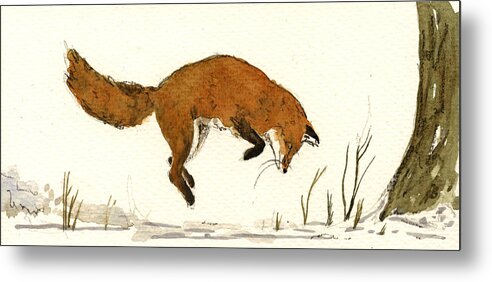Red Metal Print featuring the painting Red Fox #20 by Juan Bosco