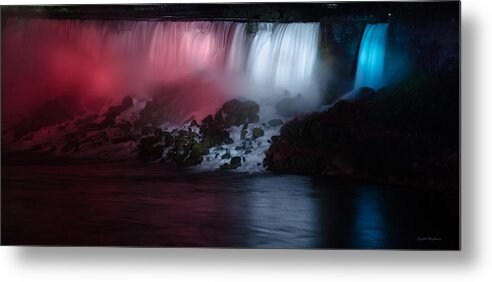 American Falls Metal Print featuring the photograph American Falls Lit up at Night by Crystal Wightman