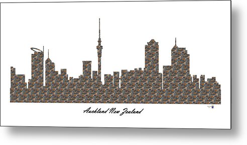 Fine Art Metal Print featuring the digital art Auckland New Zealand 3D Stone Wall Skyline by Gregory Murray