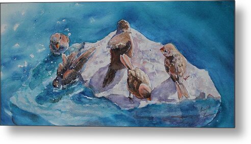 Sparrows Metal Print featuring the painting Bathtime by Ruth Kamenev
