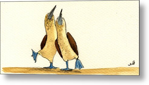 Blue Footed Booby Metal Print featuring the painting Blue footed boobies by Juan Bosco