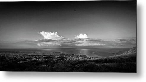 Scenics Metal Print featuring the photograph Cumulus Clouds With Moon Over by Alvis Upitis