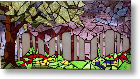 Fence Metal Print featuring the glass art Mosaic Stained Glass - The Garden Fence by Catherine Van Der Woerd