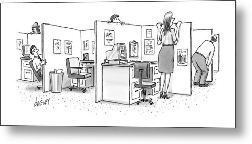 Office Workers -general Metal Print featuring the drawing New Yorker February 8th, 1999 by Tom Cheney