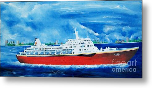 Ship Metal Print featuring the painting SS Oceanic by Kenneth Harris