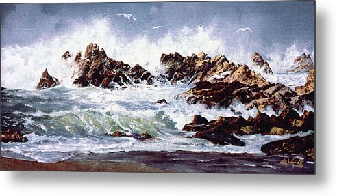 Lincoln City Metal Print featuring the painting Surf at Lincoln City by Craig Burgwardt