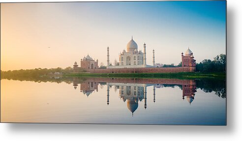 Dawn Metal Print featuring the photograph Taj Mahal Agra India by Ferrantraite