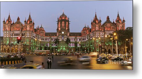 Architecture Metal Print featuring the photograph V.T. Mumbai on Republic day evening by Milind Ketkar