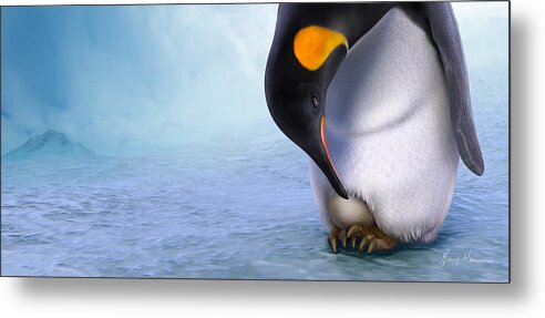 Penguin Metal Print featuring the painting Warm and Protected by Gary Hanna