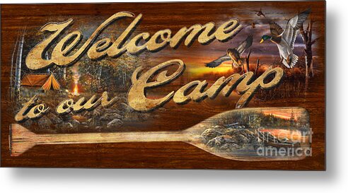 Jim Hansel Metal Print featuring the painting Welcome to our Camp Sign by JQ Licensing