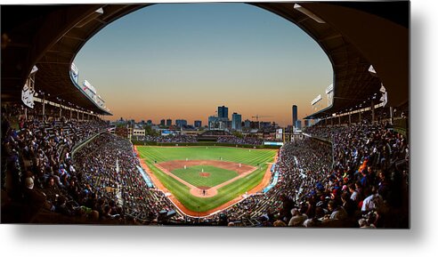 Cubs Metal Print featuring the photograph Wrigley Field Night Game Chicago by Steve Gadomski