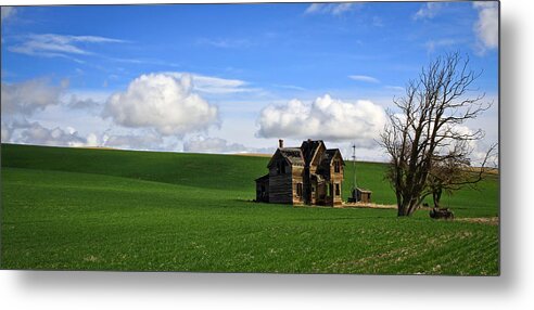 Windmill Metal Print featuring the photograph Abandoned House on Green Pasture by Steve McKinzie