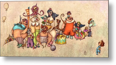 Illustration Art Metal Print featuring the painting Bizarre Circus People by Autogiro Illustration