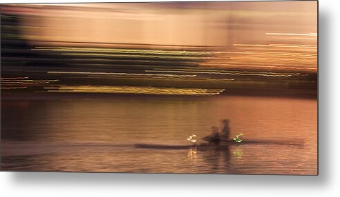 Golden Metal Print featuring the photograph Tempe Town Lake Rowers Abstract by Dave Dilli
