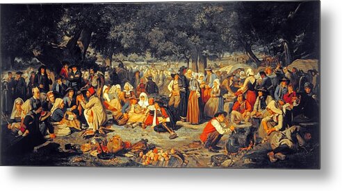 Pierre-charles Poussin - Pardon Day In Brittany 1851 Metal Print featuring the painting Pardon Day in Brittany by MotionAge Designs