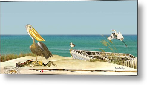 Pelican Metal Print featuring the painting Pelican Fishing #1 by Anne Beverley-Stamps