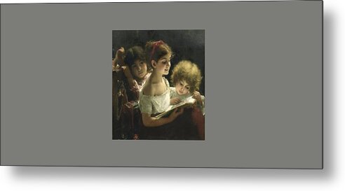 Alexei Alexeevich Harlamoff (russian Metal Print featuring the painting The story book by Alexei Alexeevich