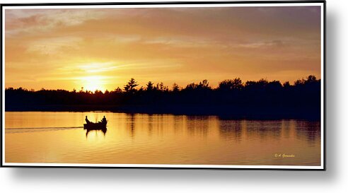Fishermen Metal Print featuring the photograph Fishermen on a Lake at Sunset #2 by A Macarthur Gurmankin