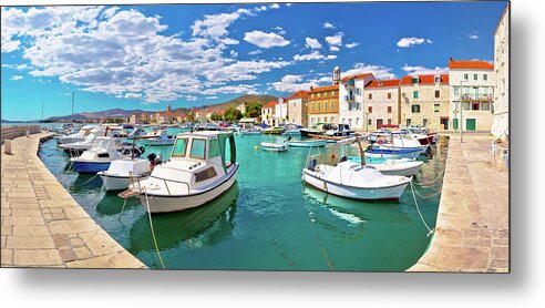 Kastel Metal Print featuring the photograph Kastel Novi turquoise harbor and historic architecture panoramic #2 by Brch Photography