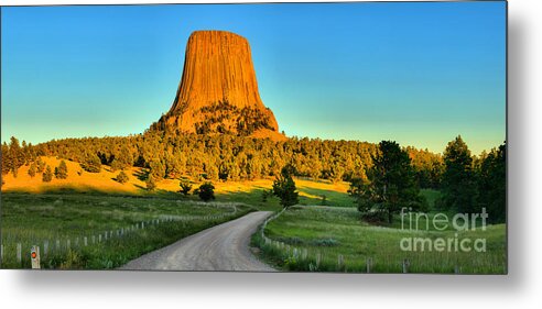 Devils Tower Sunset Metal Print featuring the photograph Devils Tower Panoramic Sunset by Adam Jewell