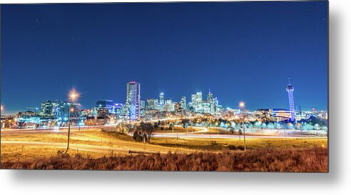 Denver Metal Print featuring the photograph Downtown Denver Under the stars by Greg Wyatt