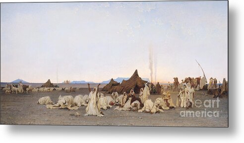 Evening Metal Print featuring the painting Evening Prayer in the Sahara by Gustave Guillaumet