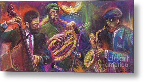 Jazz Metal Print featuring the painting Jazz Jazzband Trio by Yuriy Shevchuk