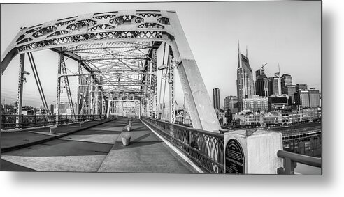America Metal Print featuring the photograph John Seigenthaler Pedestrian Bridge and Nashville Skyline - Black and White by Gregory Ballos