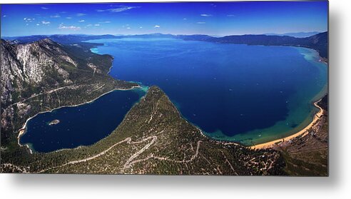 Emerald Bay Aerial Photo Metal Print featuring the photograph Lake Tahoe Aerial Panorama - Emerald Bay Aerial by Brad Scott
