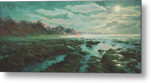 Coast Metal Print featuring the painting Low Tide at Moonlight by Steve Henderson
