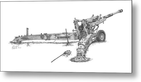198 Metal Print featuring the drawing M198 Howitzer - Natural Sized Prints by Betsy Hackett