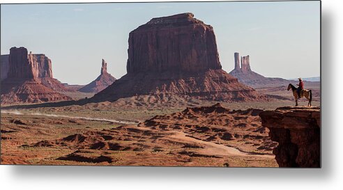 Monument Valley Metal Print featuring the photograph Monument Valley Man on Horse Sunrise by John McGraw