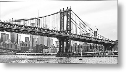 New York Bridges Metal Print featuring the photograph NYC Manhattan Bridge in Black and White by Regina Geoghan
