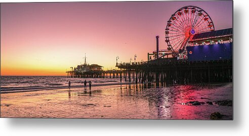 Pier Metal Print featuring the photograph Red Sunset in Santa Monica by Michael Hope