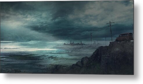 Lovecraft Metal Print featuring the painting Shadow over Innsmouth by Guillem H Pongiluppi