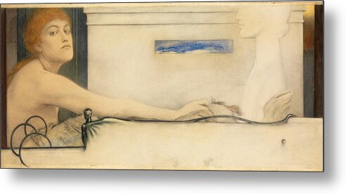 Fernand Khnopff Metal Print featuring the drawing The Offering by Fernand Khnopff