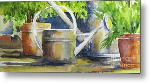 Nursery Metal Print featuring the painting Watering Cans by Marsha Young