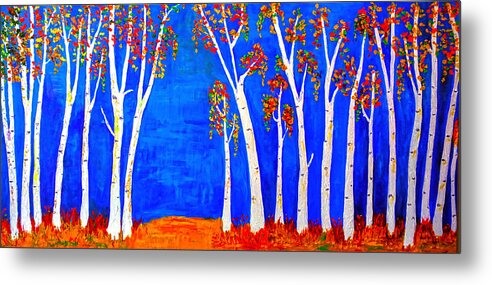 Nature Metal Print featuring the painting Whimsical Birch Trees by Haleh Mahbod
