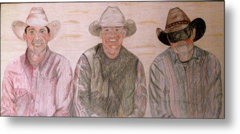 Cowboys Metal Print featuring the drawing Wranglers from Elkhorn by Rebecca Wood