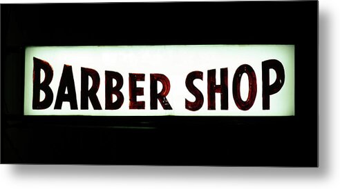 Panoramic Metal Print featuring the photograph Barber Shop Sign At Night by Kevinruss