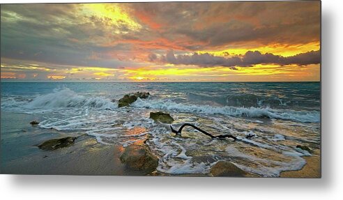 Carlin Park Metal Print featuring the photograph Colorful Morning Sky and Sea by Steve DaPonte