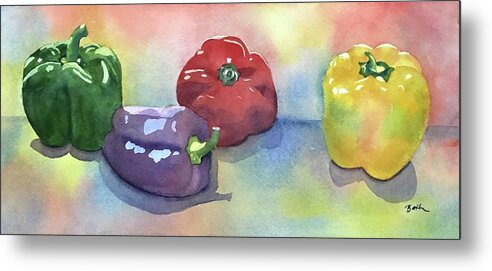 Food Metal Print featuring the painting Colorful Peppers by Beth Fontenot