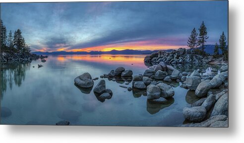 Beach Metal Print featuring the photograph Colorful Sunset at Sand Harbor Panorama by Andy Konieczny