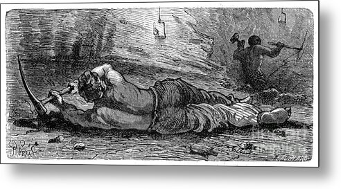 Miner Metal Print featuring the drawing Early 19th Century Coal Miner Working by Print Collector