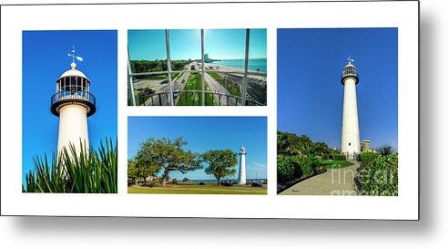 Biloxi Metal Print featuring the photograph Grand Old Lighthouse Biloxi MS Collage A1a by Ricardos Creations