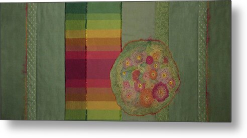 Art Quilt Metal Print featuring the tapestry - textile Heirloom Bouquet by Pam Geisel